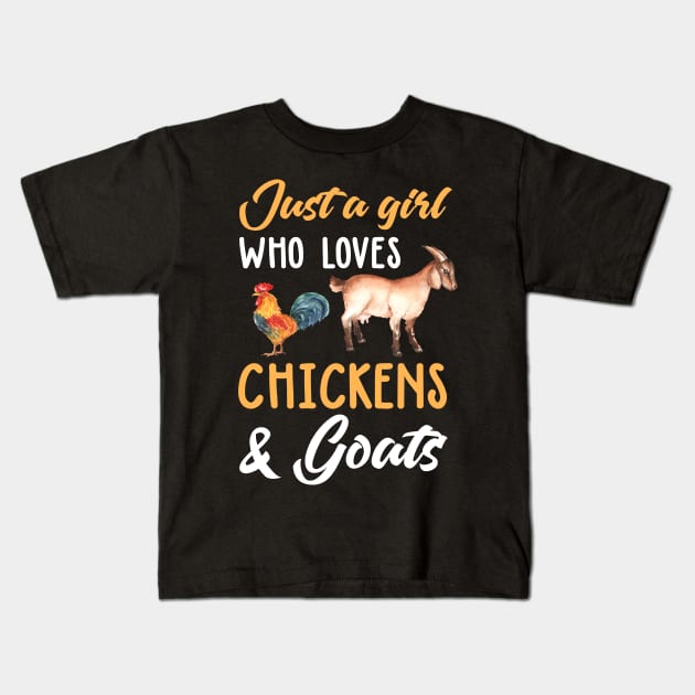 Just A Girl Who Loves Chickens & Goats Kids T-Shirt by TeddyTees